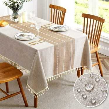 Tablecloths for Rectangle Tables, Cotton Linen Table Cloth Waterproof Tablecloth Wrinkle Free Farmhouse Dining Table Cover, Soft Fabric Table Cloths with Tassels, 55" X 70", 4-6 Seats,Brown