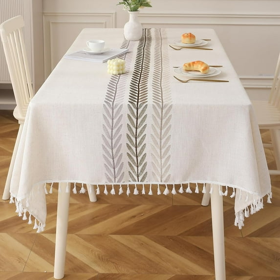 Tablecloths for Rectangle Tables, Cotton Linen Table Cloth, Waterproof Wrinkle Free Farmhouse Table Cloth with Tassels for Kitchen Dining Party for Rectangle Tables, 55''x140'',12-14 Seats