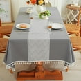 thumbnail image 1 of Tablecloths for Rectangle Tables, Cotton Linen Table Cloth, Waterproof Wrinkle Free Farmhouse Table Cloth with Tassels for Kitchen Dining Party for Rectangle Tables, 55''x140'',12-14 Seats, 1 of 12