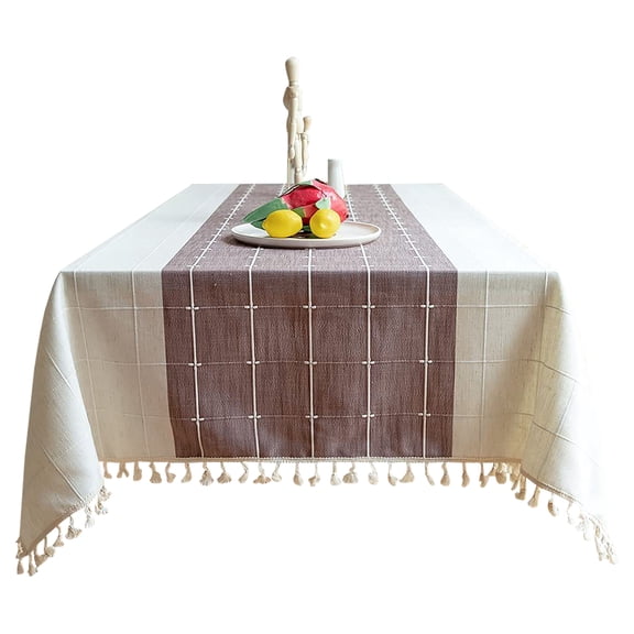 Tablecloths For Rectangle Tables,Washable Cotton Linen Checkered Tablecloth With Tassel Trim,Modern Simple Table Cloth For Living Room Bedroom Study -Purple-100x140cm(39x55")