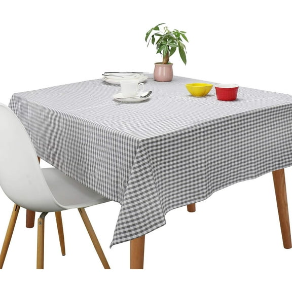 Tablecloths, Rectangle Vintage Table Covers Pure Cotton Gingham Tablecloths Oversized Christmas Holiday Home Decorative Checkered Plaid Table cloths for Everyday Dinner (Gray, 60 X 84 inch)