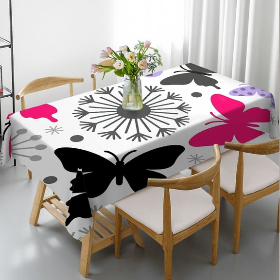 Tablecloths for dining table - Abstract Dandelion and Butterfly Print, Holiday Party Tablecloth Polyester Tablecloths Rectangular Tablecloth, Cafe, dinner, picnic,