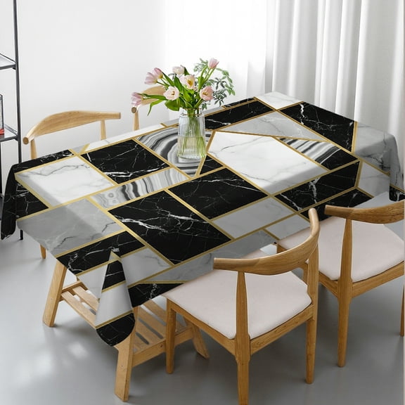 Tablecloths for dining table - Abstract Marble Granite Agate Gold Print, Festive Table Setting 2D Flat Printing Rectangular Tablecloth, Cafe, dinner, picnic
