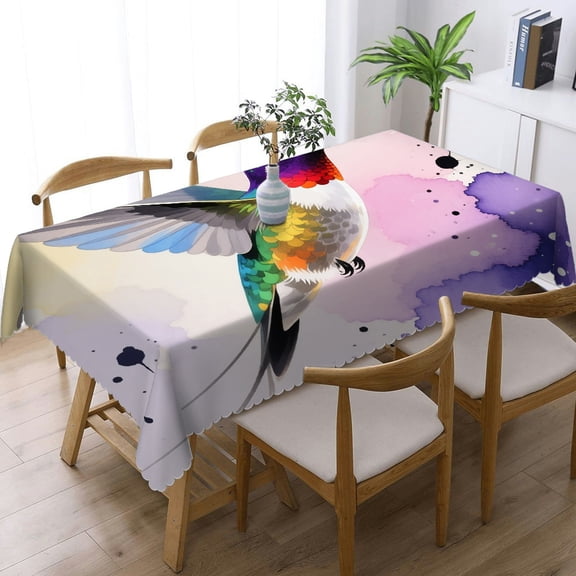 Tablecloths for dining table - Abstract Watercolor Hummingbird Print, Festive Table Setting with lace trim Rectangular Tablecloth, Cafe, dinner, brunch, buffet, picnic
