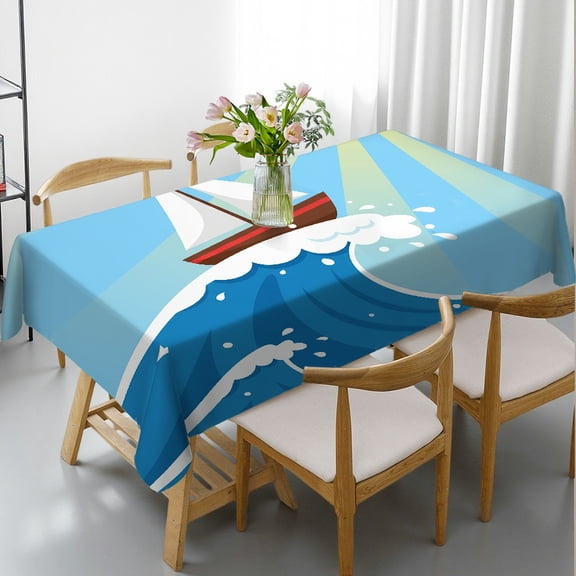 Tablecloths for dining table - Cartoon Nautical Adventure Print, Machine-Made Festive Table Setting Rectangular Tablecloth, Cafe, dinner, brunch, buffet, picnic