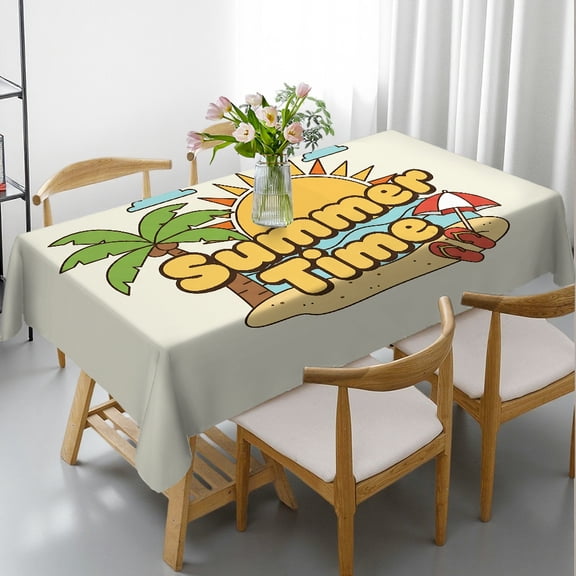 Tablecloths for dining table - Classic Summer Time Print, Holiday-Themed Design Polyester Tablecloths Rectangular Tablecloth, Cafe, dinner, brunch, buffet, picnic