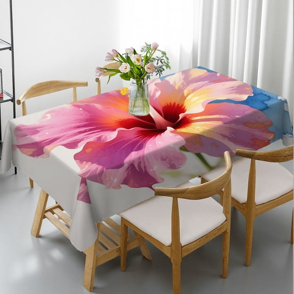 Tablecloths for dining table - Hibiscus Flower in Pastel Colorful Romantic Petal Pattern, Festive Table Setting Rectangular Tablecloth, Cafe, dinner,picnic, wedding, party