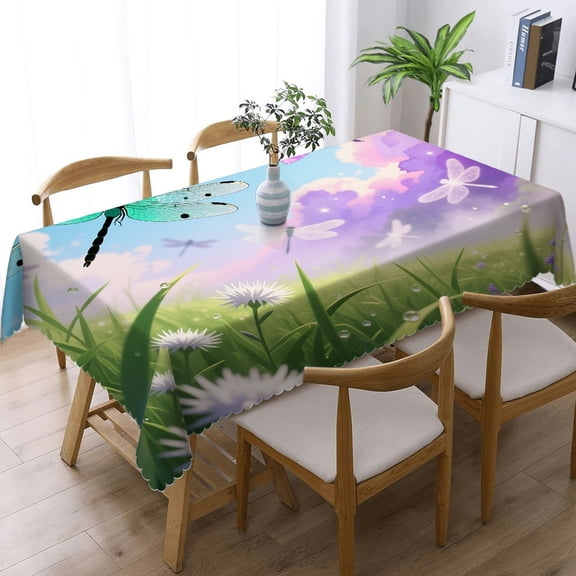 Tablecloths for dining table - Magical Dragonfly Colorful Print, Polyester Tablecloths  Holiday-Themed Design Rectangular Tablecloth, Cafe, dinner, brunch, buffet, picnic