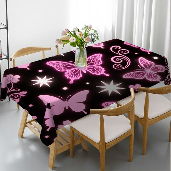 Tablecloths for dining table - Pink Butterfly Aesthetic Print, Kitchen Accessories Festive Table Setting Rectangular Tablecloth, Cafe, dinner,picnic, party