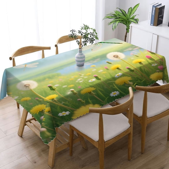 Tablecloths for dining table - Retro Farmhouse Yellow Flowers Print, Festive Table Setting Holiday-Themed Design Rectangular Tablecloth, Cafe, dinner, picnic