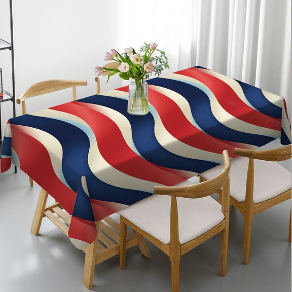 Tablecloths for dining table - Retro Wave Stripes Print, Polyester Tablecloths Machine-Made Tablecloths rectangle tables large size, Cafe, dinner, brunch, buffet, picnic