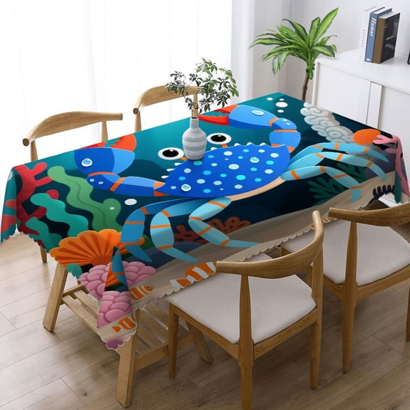 Tablecloths for dining table - Teal Crab Print, Holiday Party Tablecloth 2D Flat Printing Tablecloths rectangle , Cafe, dinner, brunch, buffet, picnic