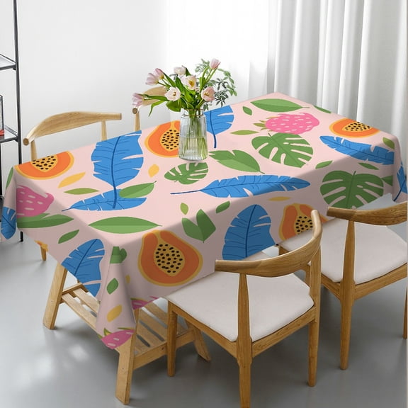 Tablecloths for dining table - Tropical Papaya & Dragon Fruit Print, Kitchen Accessories 2D Flat Printing Rectangular Tablecloth, Cafe, dinner, brunch, buffet, picnic