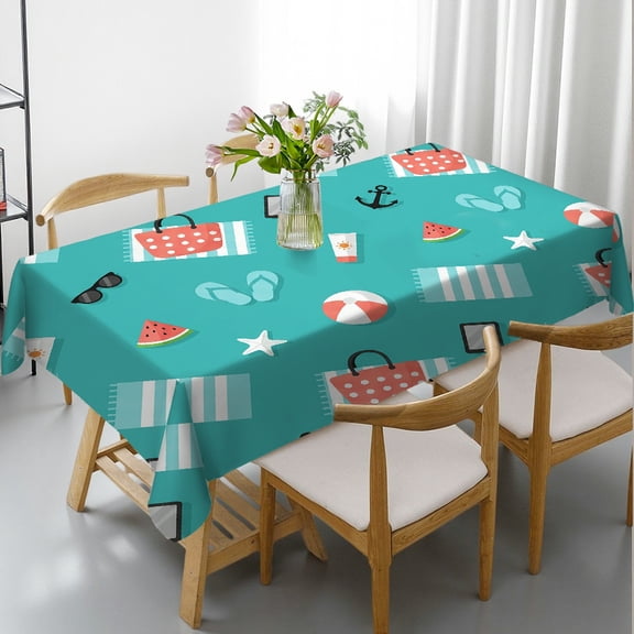 Tablecloths for dining table - Ultimate Beach Day Flatlay Print,  Holiday-Themed Design Kitchen Accessories Rectangular Tablecloth, Cafe, dinner, brunch, buffet, picnic