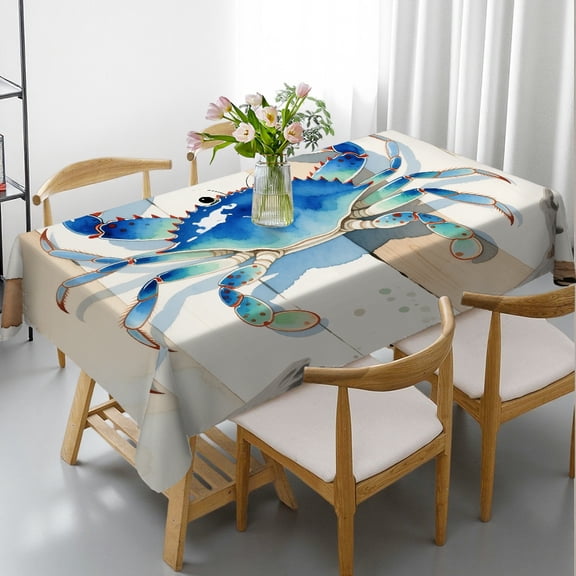Tablecloths for dining table - Watercolor Marine Life Sea Wild Crab Print, Polyester Tablecloths Holiday Party Tablecloth Rectangular Tablecloth, Cafe, dinner, picnic,