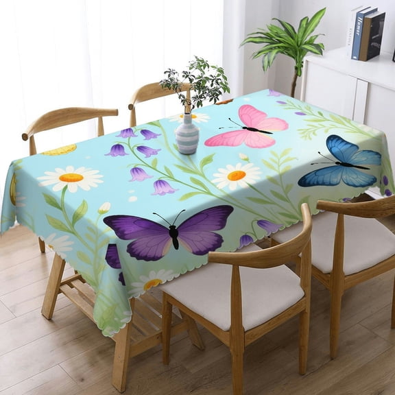 Tablecloths for dining table - daisy and butterfly Print, Machine-Made Kitchen Accessories Rectangular Tablecloth, Cafe, dinner, brunch, buffet, picnic