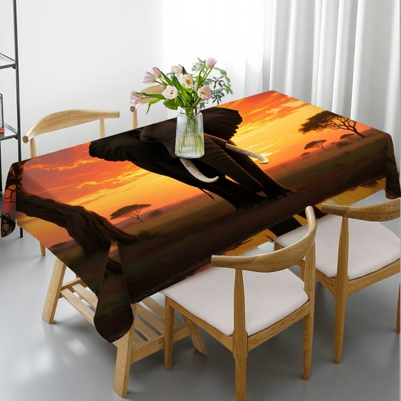 Tablecloths for dining table - A Elephant Print, Holiday-Themed Design Festive Table Setting Tablecloths rectangle , Cafe, dinner, picnic, party