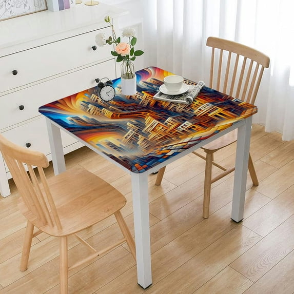 Tablecloths, of at Dramatic Home Decorative Tablecloths, Great for Home Kitchen/Parties/Holiday Dinner, Light Blue Yellow Tan