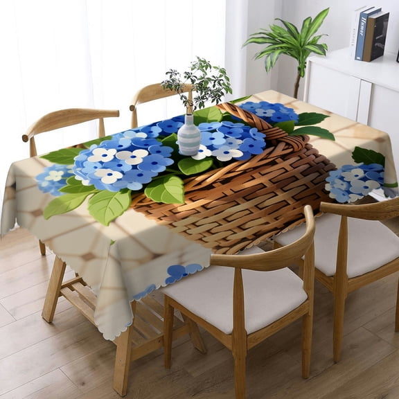 Tablecloths rectangle - Blue Hydrangea Flower Print, Holiday-Themed Design 2D Flat Printing Rectangular Tablecloth, Cafe, dinner, picnic