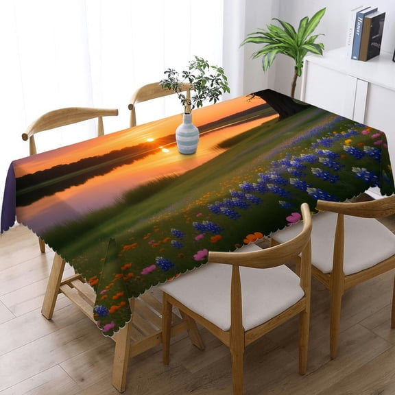 Tablecloths rectangle - Bluebonnet Wildflowers Blooming on Spring Lake Print, Holiday-Themed Design Holiday Party Tablecloth Rectangular Tablecloth, Cafe, dinner, picnic