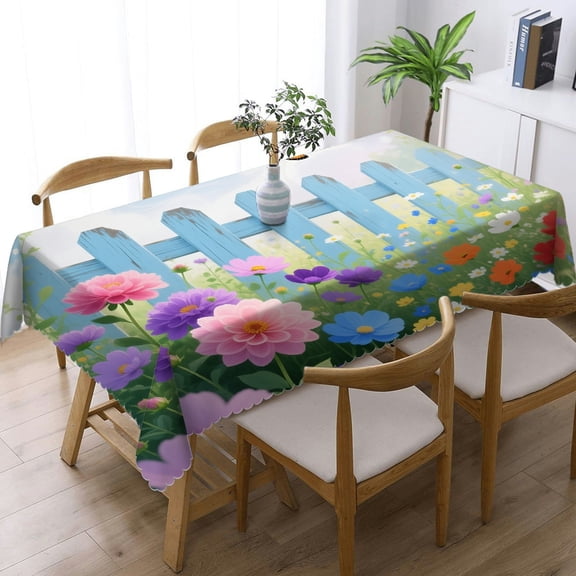 Tablecloths rectangle - Purple Floral Flowers,Pink Botanical Butterfly Print, Festive Table Setting Polyester Tablecloths Rectangular Tablecloth, Cafe, dinner, picnic