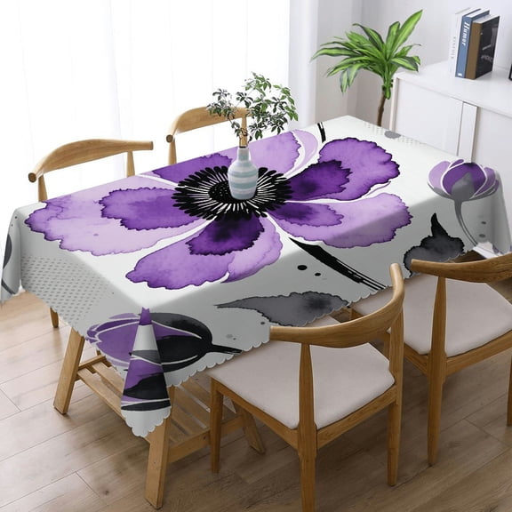Tablecloths rectangle - Purple Flower Print, Festive Table Setting Machine-Made Rectangular Tablecloth, Cafe, dinner, picnic