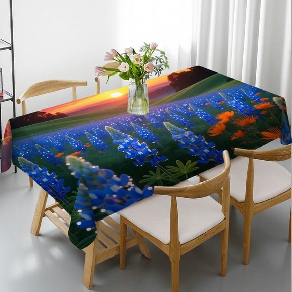 Tablecloths rectangle tables large size - Beautiful Texas Bluebonnets Field Print, Kitchen Accessories 2D Flat Printing Rectangular Tablecloth, Cafe, dinner, picnic,