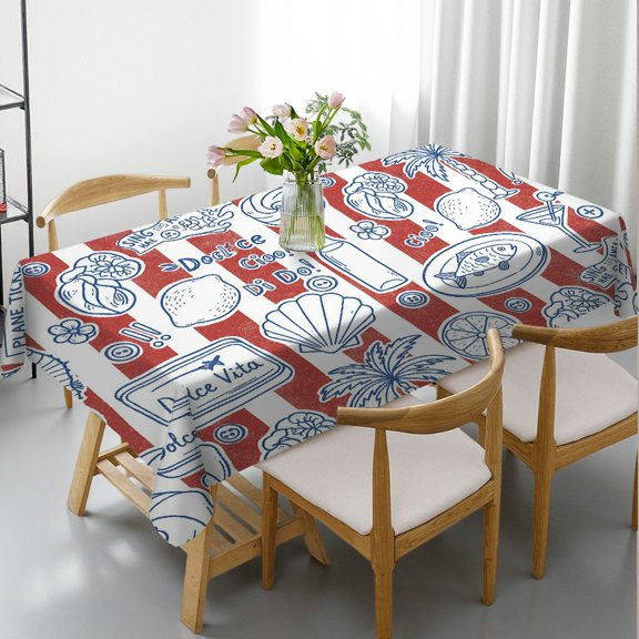 Tablecloths rectangle tables large size - European Summer Scrapbook Print, Holiday-Themed Design Festive Table Setting Tablecloths for dining table, Cafe, dinner, brunch, buffet, picnic