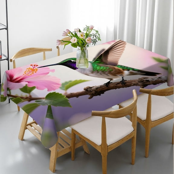 Tablecloths rectangle tables large size - Hummingbird Purple Flowers Spring Theme Print, Polyester Tablecloths Festive Table Setting Rectangular Tablecloth, Cafe, dinner,picnic, party