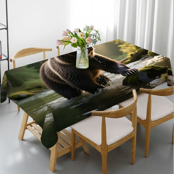 Tablecloths rectangle tables large size - Modern Bear Wildlife Print, Machine-Made Holiday Party Tablecloth Rectangular Tablecloth, Cafe, dinner,picnic, party