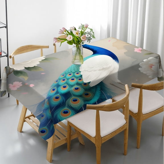 Tablecloths rectangle tables large size - Peacock Print, Polyester Tablecloths 2D Flat Printing Rectangular Tablecloth, Cafe, dinner,picnic, party