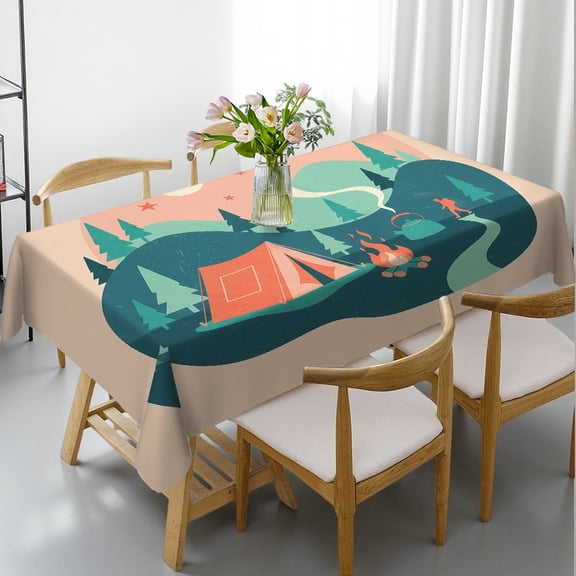 Tablecloths rectangle tables large size - Retro Campfire Night Print,  Holiday-Themed Design Polyester Tablecloths Rectangular Tablecloth, Cafe, dinner, brunch, buffet, picnic