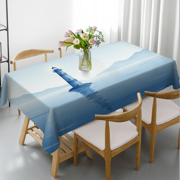 Tablecloths rectangle tables large size - Serene Blue Lighthouse Print, Holiday-Themed Design Holiday Party Tablecloth Tablecloths for dining table, Cafe, dinner, brunch, buffet, picnic