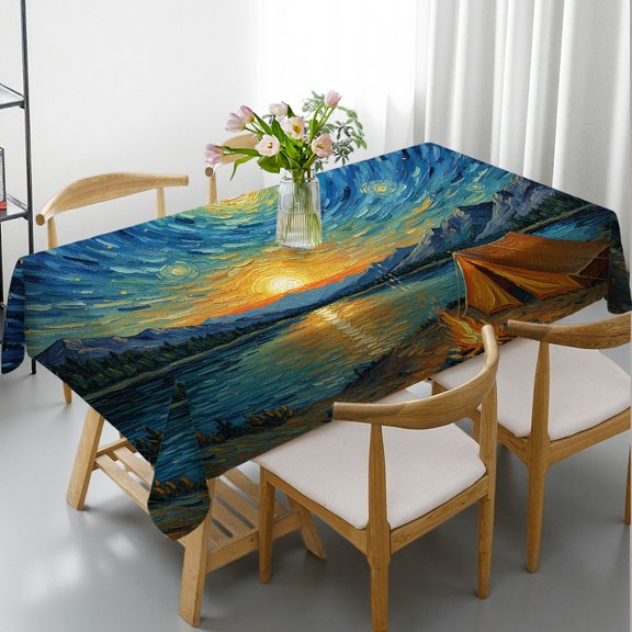 Tablecloths rectangle tables large size - Starry Night Tent & Campfire Print, Polyester Tablecloths Holiday-Themed Design Rectangular Tablecloth, Cafe, dinner, brunch, buffet, picnic
