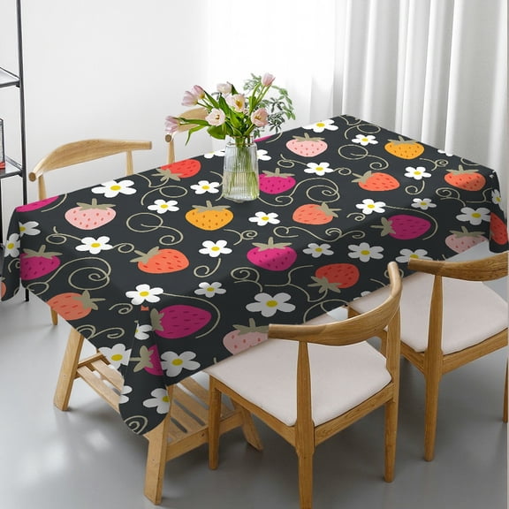 Tablecloths rectangle tables large size - Sweet Strawberry Vines Print, Holiday Party Tablecloth 2D Flat Printing Rectangular Tablecloth, Cafe, dinner, brunch, buffet, picnic