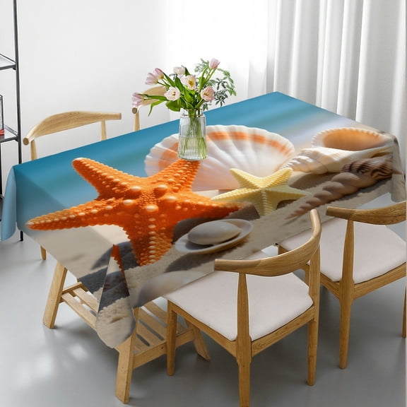 Tablecloths rectangle tables large size - shell on sand and summer time Print, Holiday-Themed Design Kitchen Accessories Rectangular Tablecloth, Cafe, dinner, brunch, buffet, picnic