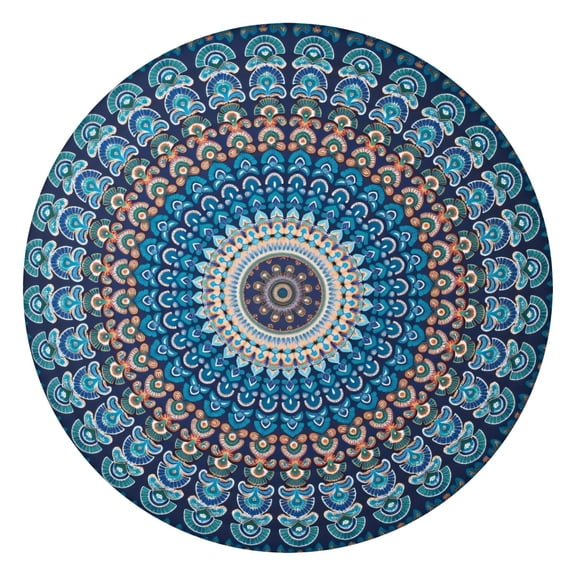 Tablecover Round 44 Inch Boho Floral, Stretch Elastic Edge for 38-42 Inch Tables, for Garden Party, Stain Resistant