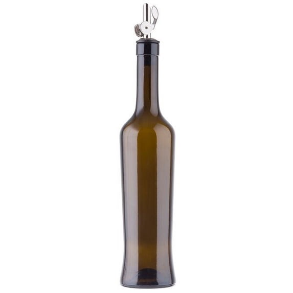 Tablecraft 10376 17 oz. Dark Green Glass Oil and Vinegar Bottle with Weighted Stainless Steel Pourer