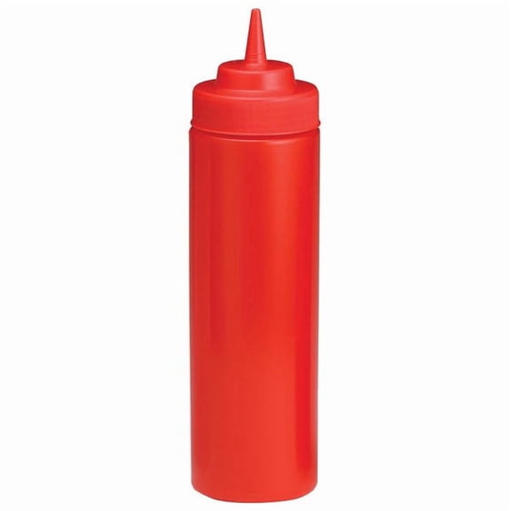 Tablecraft 12463K 24 oz. Red Widemouth and Standard Cone Tip Squeeze Bottle with 63 mm Opening - 12/Pack