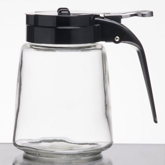 Tablecraft 1370BK 8 oz. Glass Modern Syrup Dispenser with Black ABS Top - 12/Pack