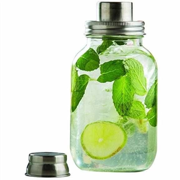 Tablecraft 30 oz 3 Pc Mason Jar Bar Shaker, Glass Shaker with Stainless Steel Top