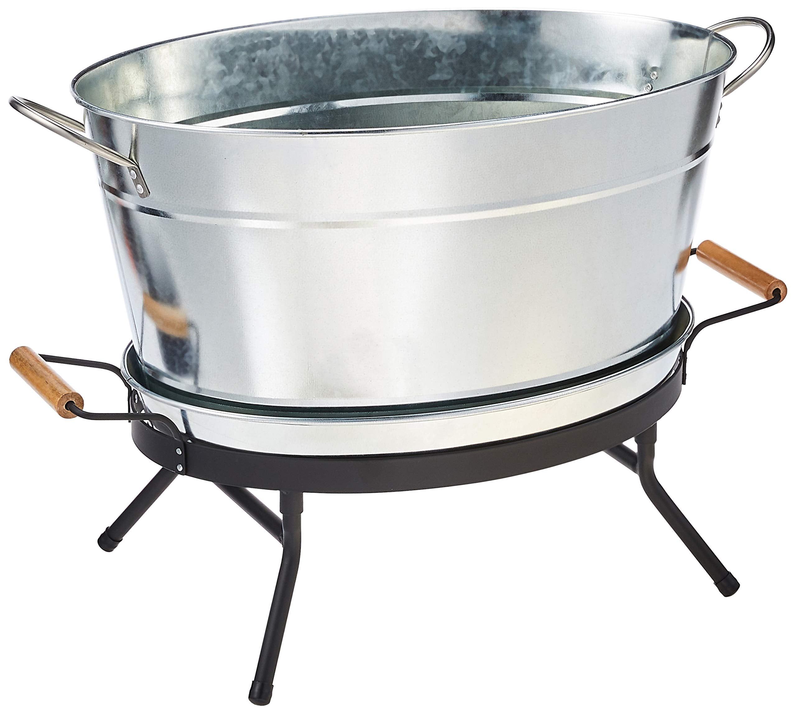 Large Galvanized Silver Beverage Tub with Black Stand
