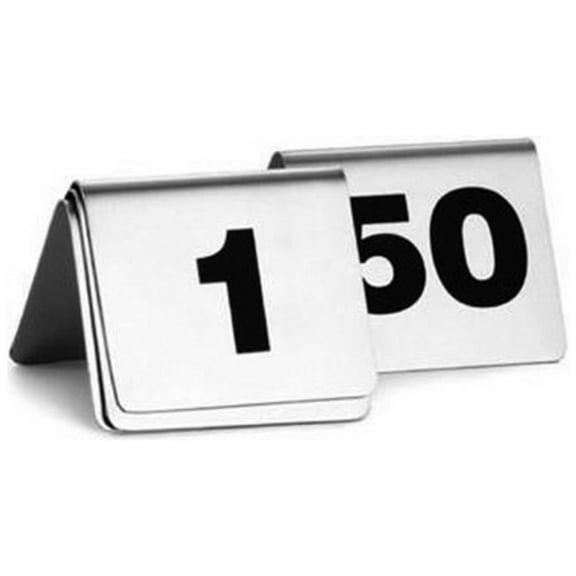 Tablecraft Numbered Stainless-Steel Table Tents, Silver, Set Of 50 Tents