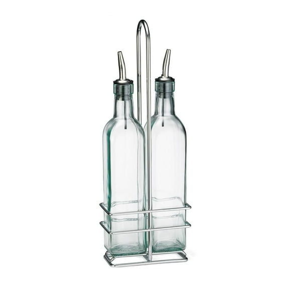 Tablecraft Olive Oil Bottle Set With Two 16 Oz. Square Bottles/Chrome Rack