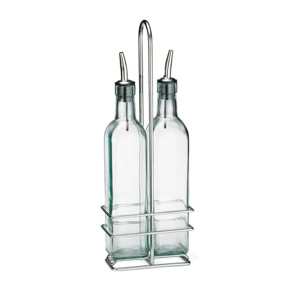 Tablecraft Olive Oil Bottle Set With Two 16 Oz. Square Bottles/Chrome Rack