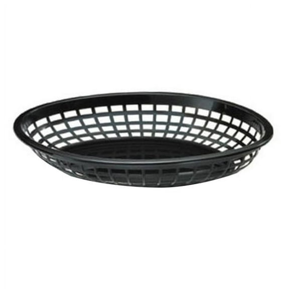 Tablecraft Oval Plastic Serving Baskets, 1-7/8"H x 8-7/8"W x 11-3/4"D, Black, Pack Of 12 Baskets