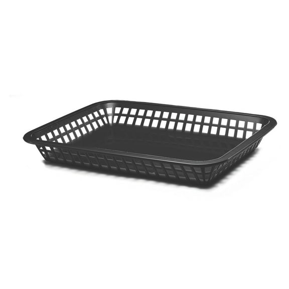 Tablecraft Rectangular Plastic Fast Food Serving Baskets, 1-1/2"H x 8-1/2"W x 11-3/4"D, Black, Pack Of 12 Baskets