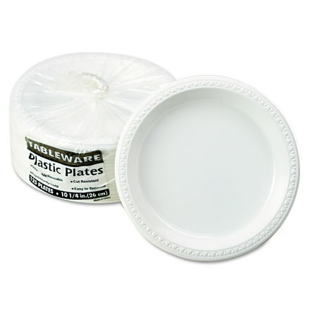 10.25 in. Diameter Plastic Dinnerware Plates - White (125/Pack)