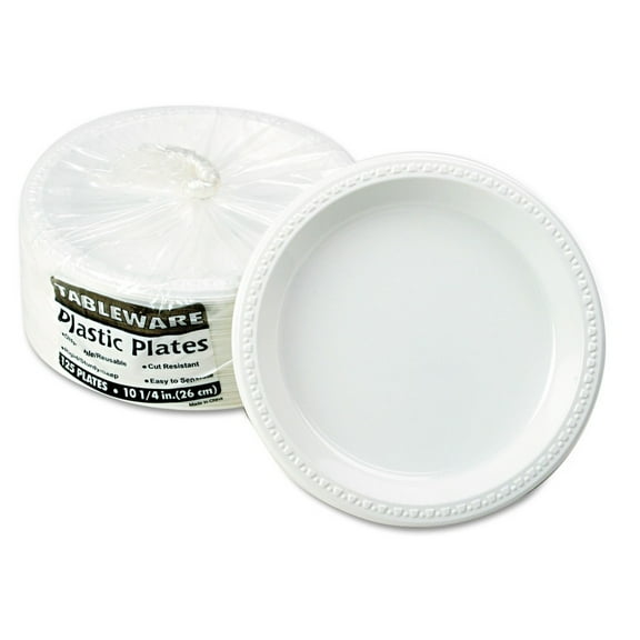 Tablemate 10644WH 10.25 in. Diameter Plastic Dinnerware Plates - White (125/Pack)