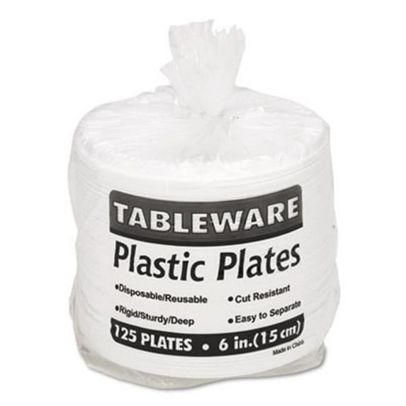 Tablemate 6644WH Plastic Dinnerware Plates 6 Diameter White 125 per Pack